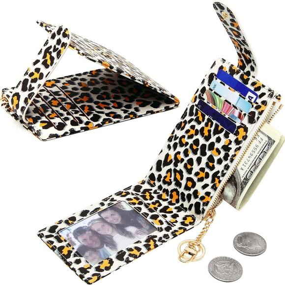 RFID Card Holder Wallet for Women Faux Leather Slim Bifold with Zipper - Picture 3 of 7